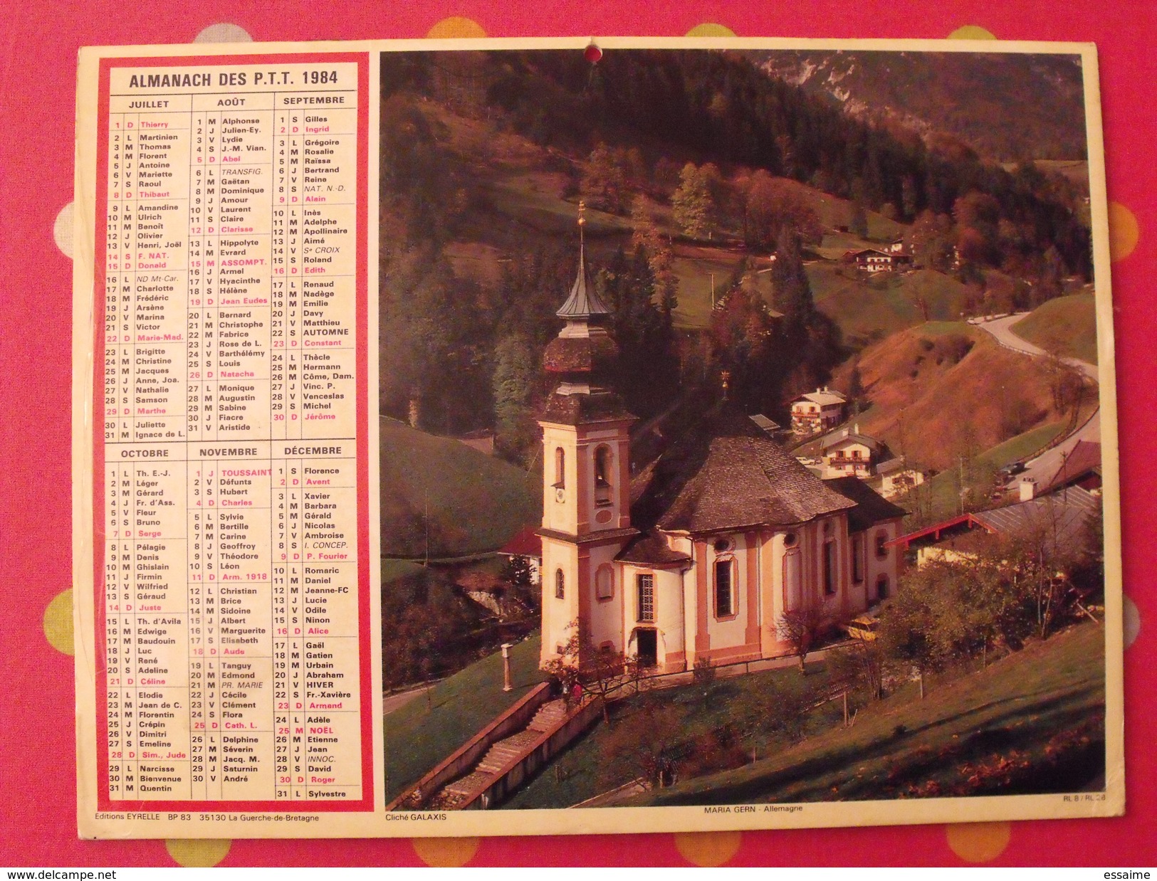 Almanach Des PTT. 1984. Mayenne Laval. Calendrier Poste, Postes Télégraphes. Maria Gern Allemagne Port - Tamaño Grande : 1981-90