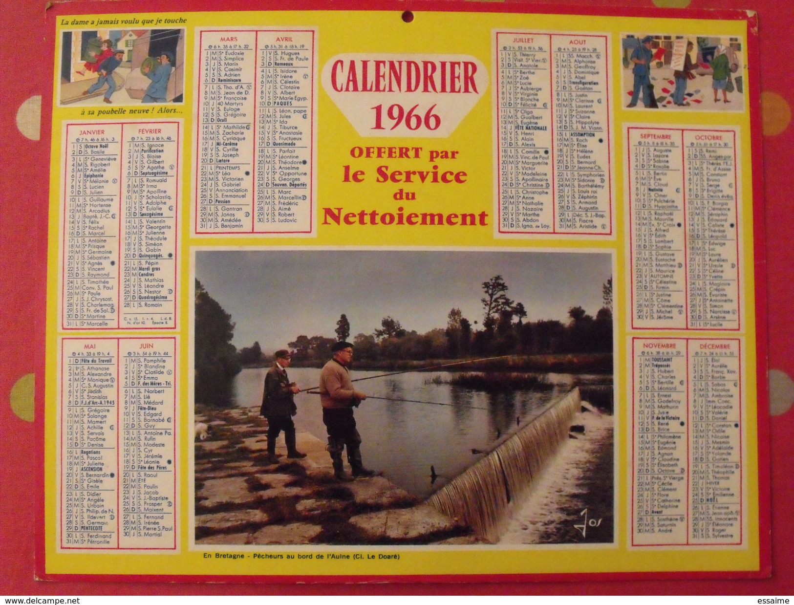 1966. Calendriers éboueurs. Service Du Nettoiement. Pêcheurs Au Bord De L'aulne - Grossformat : 1981-90