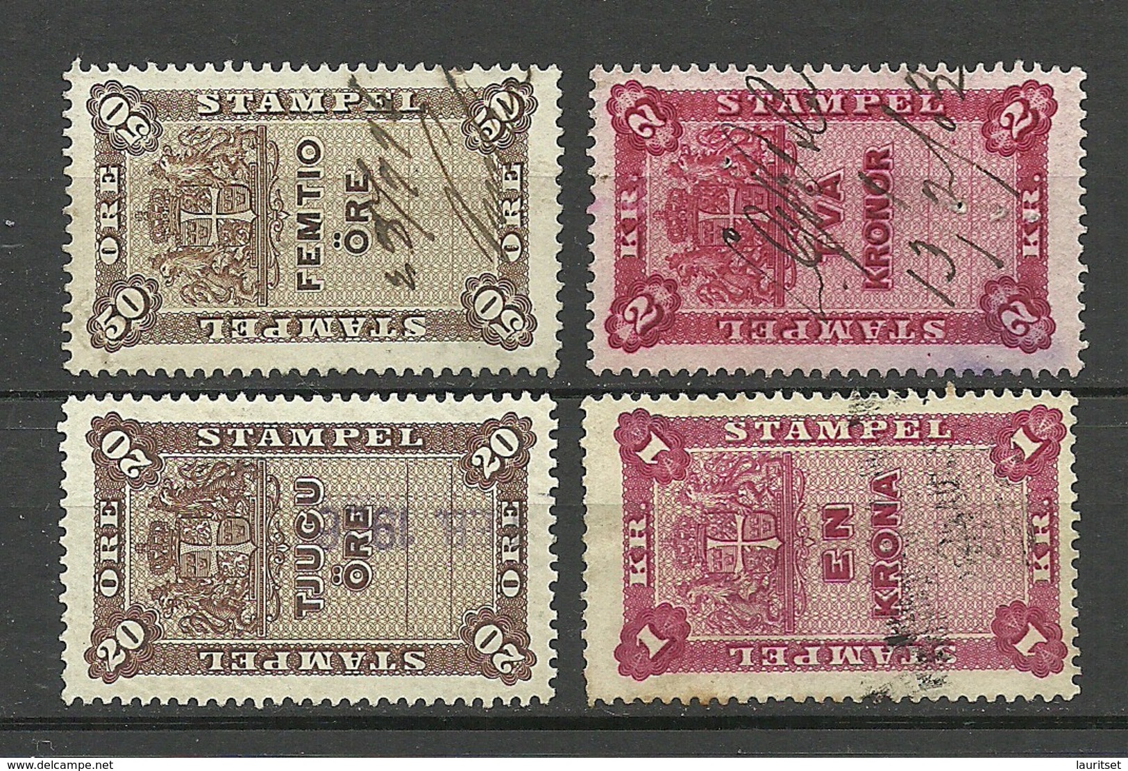 SCHWEDEN Sweden Ca 1880-1895 Lot 4 Stempelmarken Documentary Stamps O - Fiscale Zegels