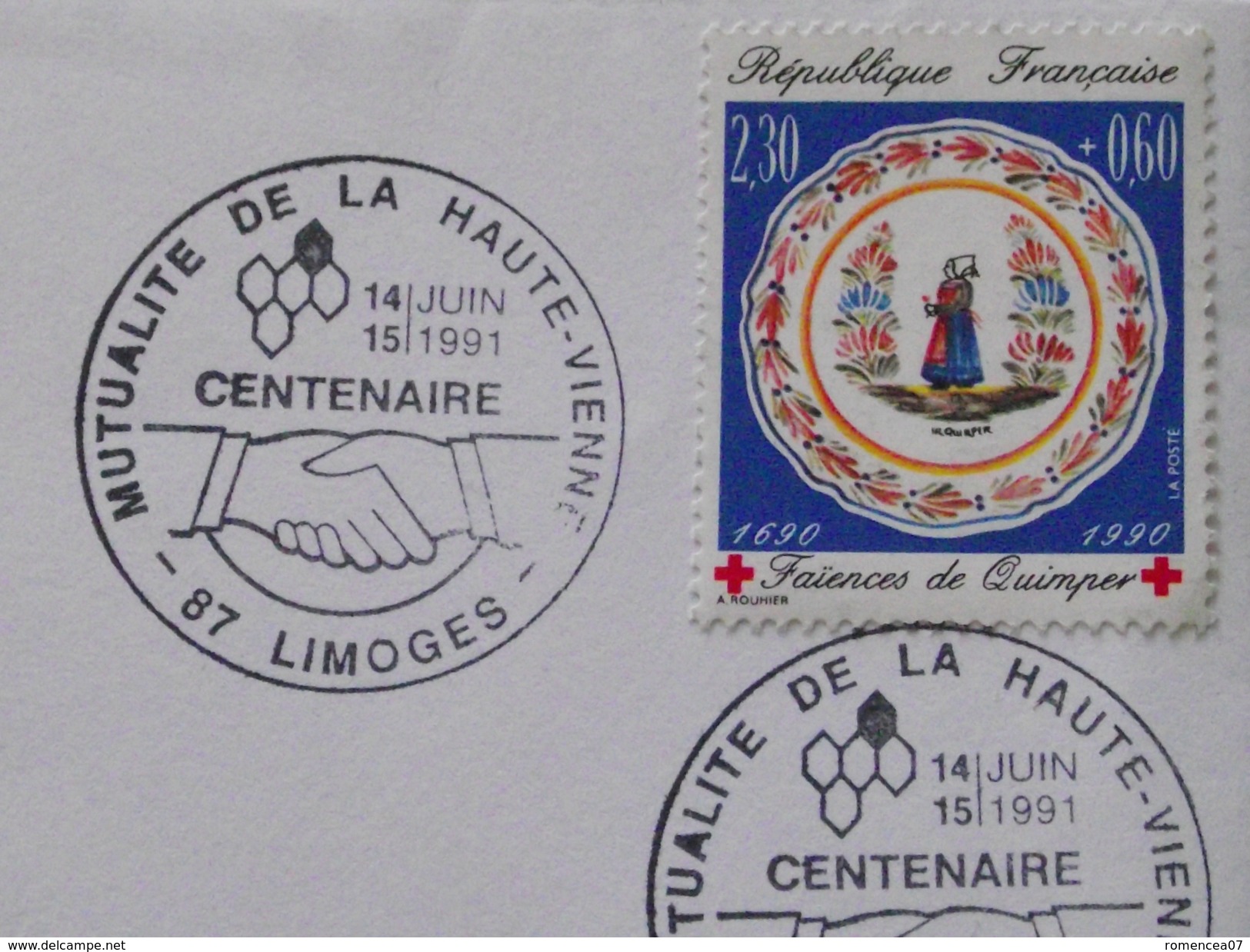 LIMOGES (Haute-Vienne) - Enveloppe CENTENAIRE De La MUTUALITE De La HAUTE-VIENNE - 14 Et Juin 1991 - 2,30+0,60 - 1990-1999