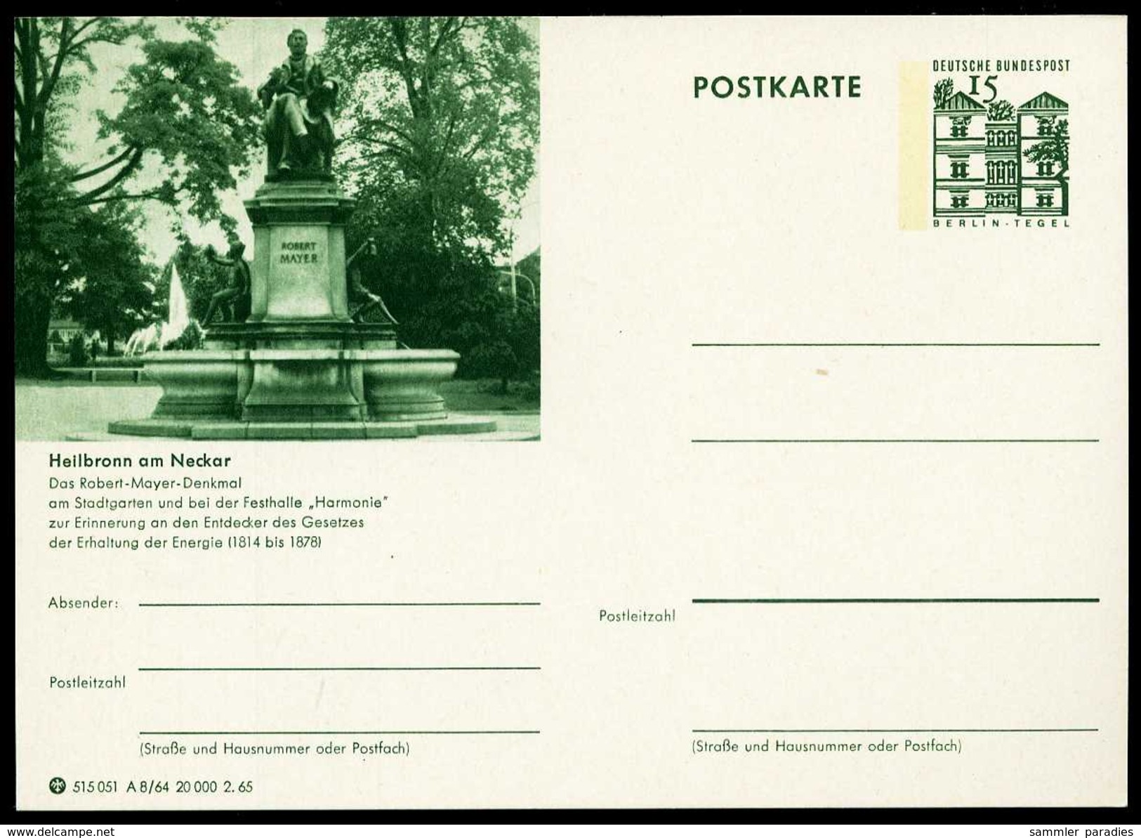 79076) BRD - Bildpostkarte P 86 - A8/64 - * Ungebraucht - 15Pf Tegel - Heilbronn, Robert-Mayer-Denkmal - Cartes Postales Illustrées - Neuves