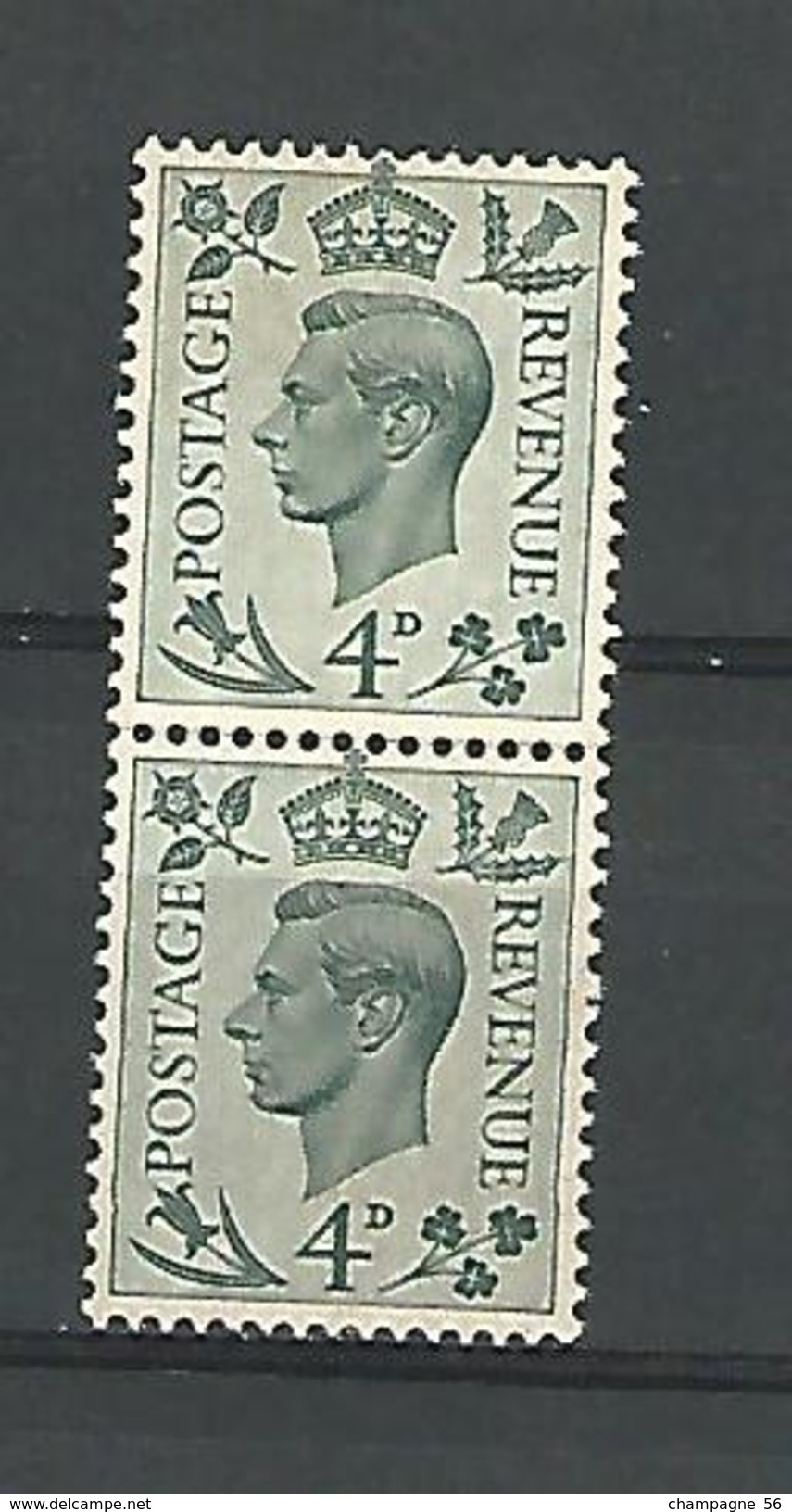 1937 - 47  N° 215  Se-tenant 4 D. VERT GRIS Verticale  GEORGES VI Neuf ** Gomme YVERT TELLIER 0.50 € X 2 = 1.00 € - Errors, Freaks & Oddities (EFOs