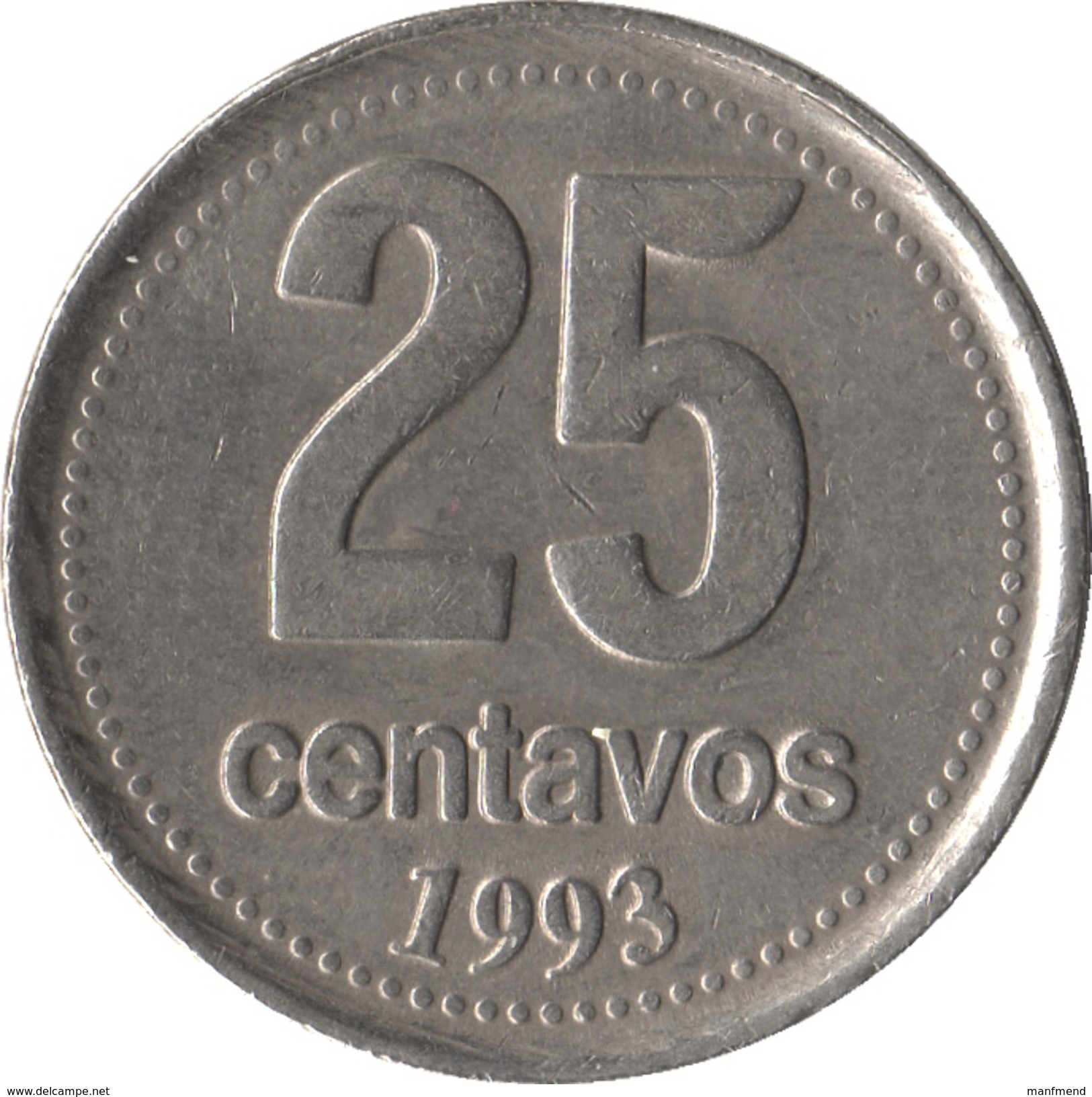 Argentina - 1993 - 25 Centavos - KM 110a - XF - Argentine