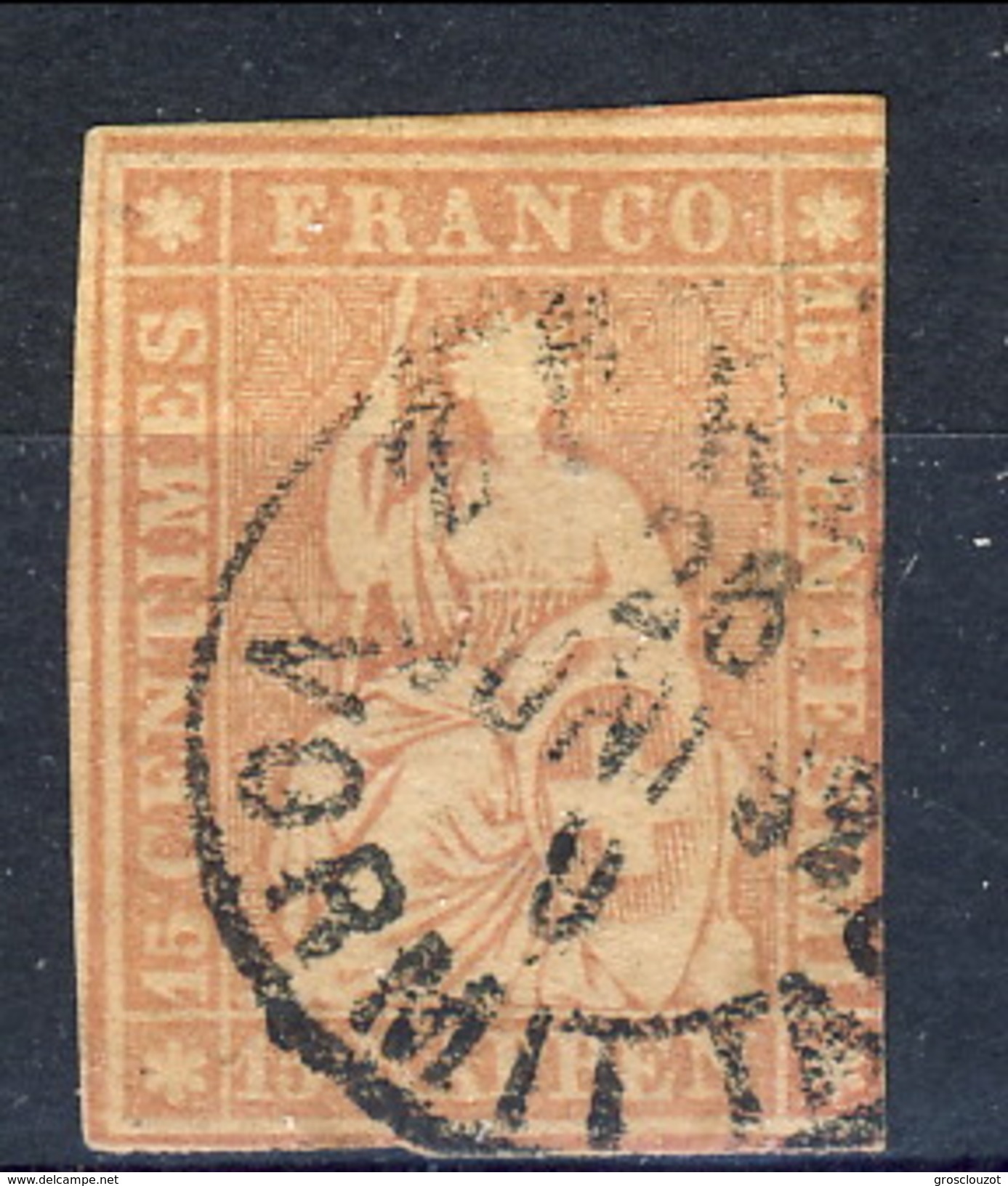 Svizzera 1854-62 N. 28 R. 15 Rosa Usato  Cat. &euro; 80 - Gebraucht