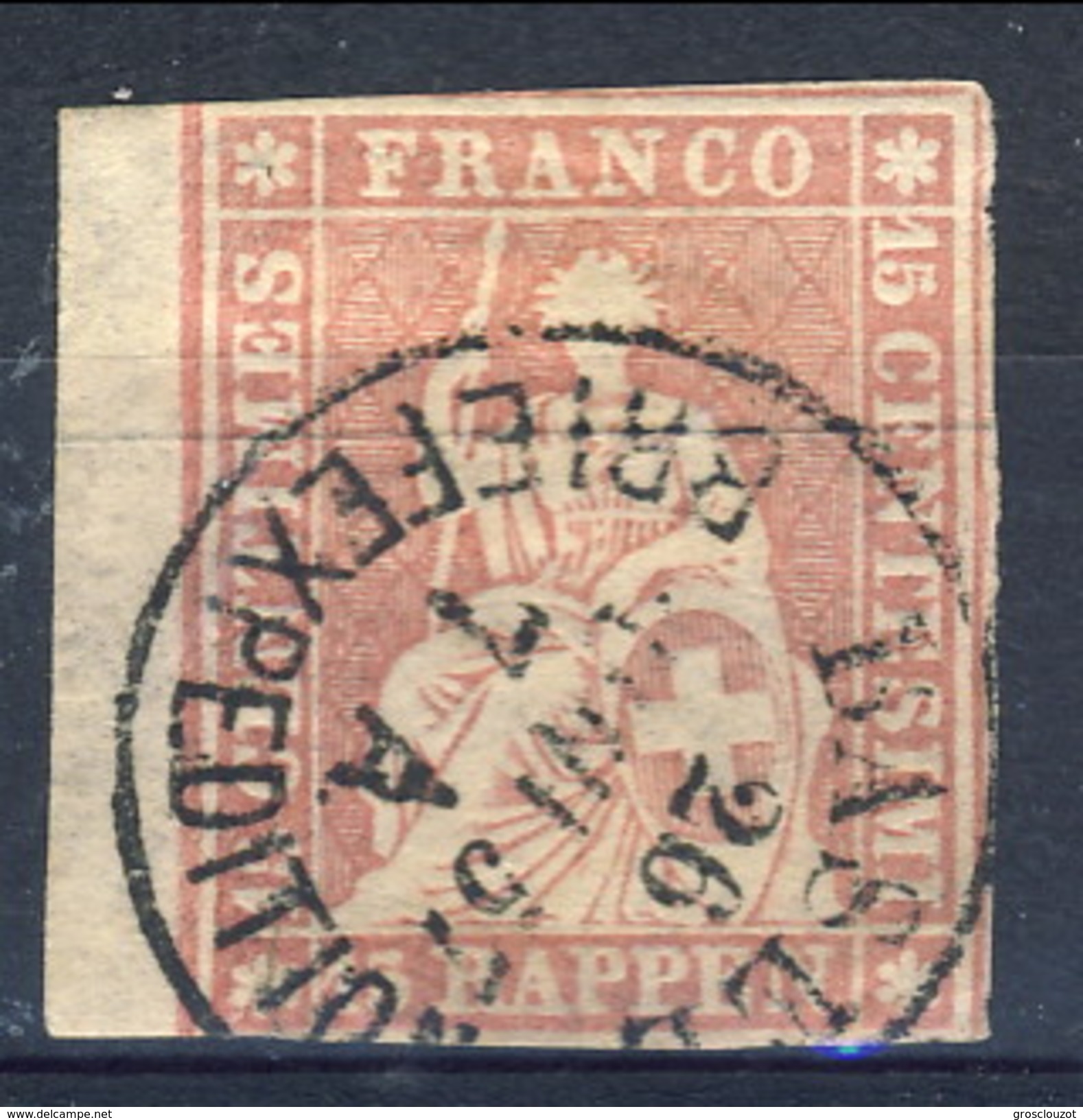 Svizzera 1854-62 N. 28 R. 15 Rosa Usato  Cat. &euro; 80 - Gebraucht