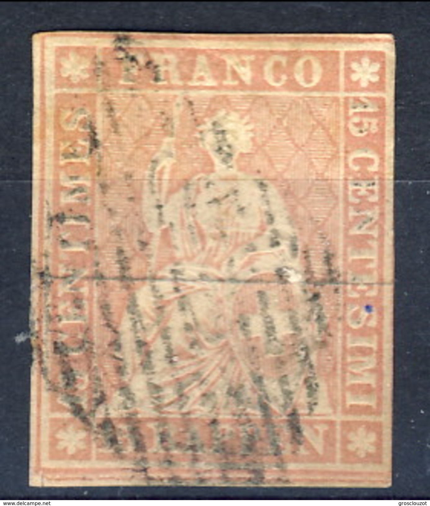 Svizzera 1854-62 N. 28 R. 15 Rosa Usato  Cat. &euro; 80 - Gebraucht