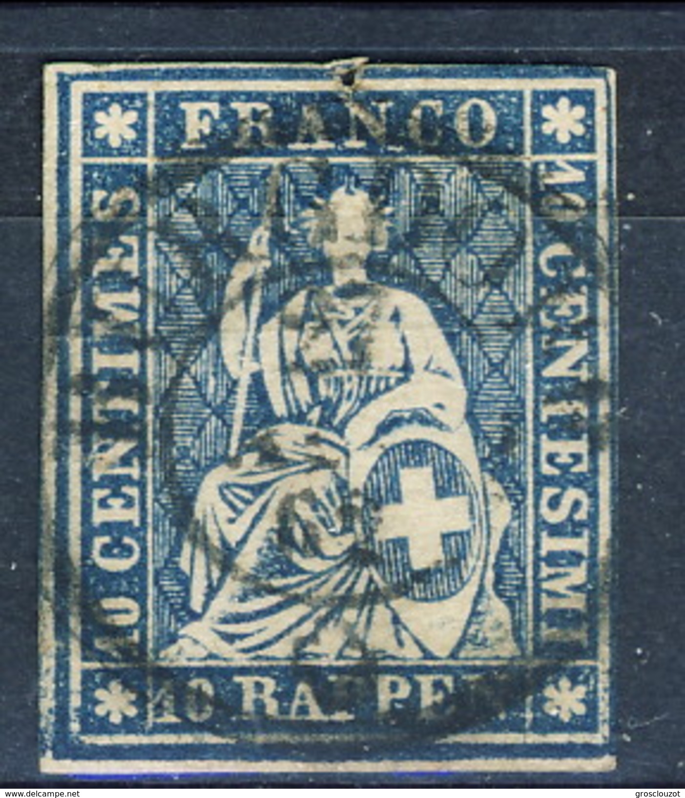 Svizzera 1854-62 N. 27 R. 10 Azzurro Usato (foro Di Spillo In Alto) Cat. &euro; 50 - Gebraucht