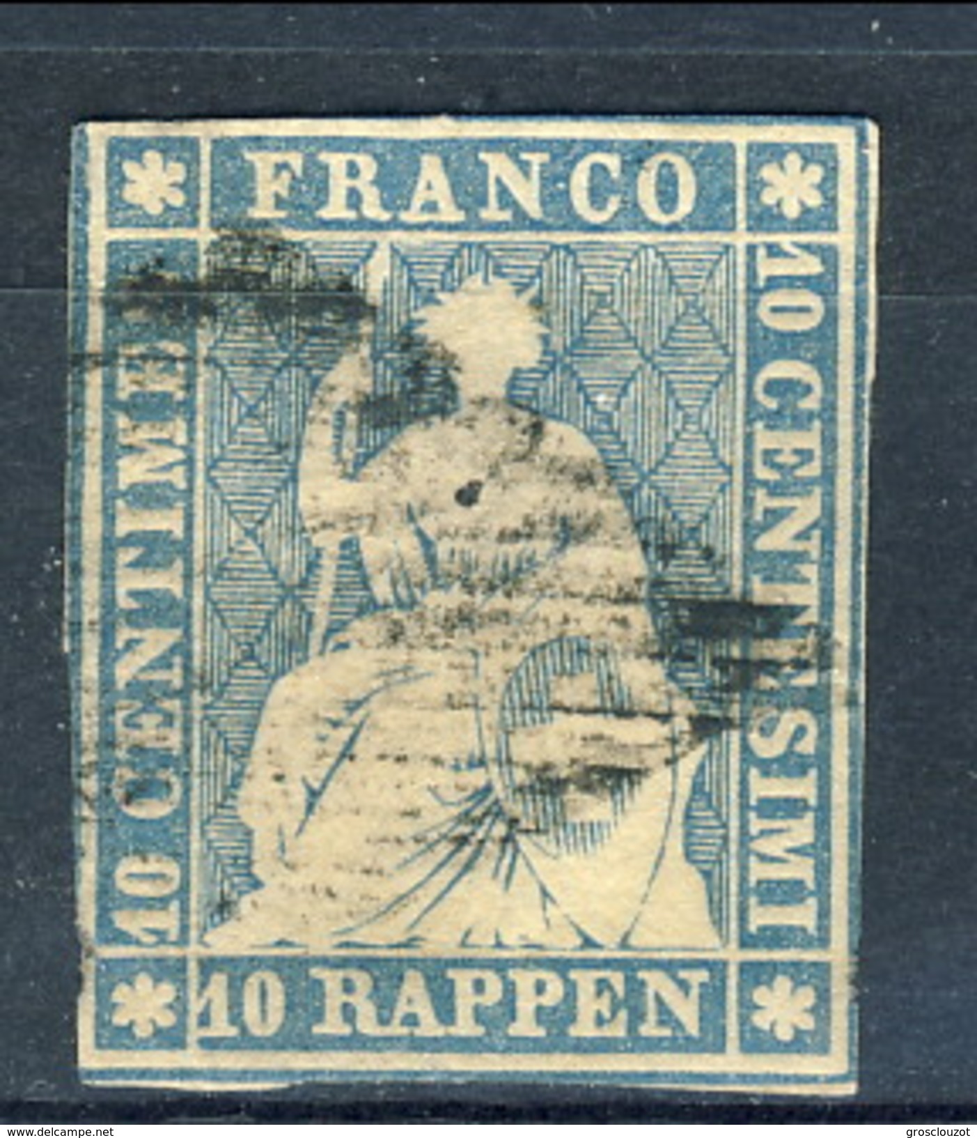 Svizzera 1854-62 N. 27 R. 10 Azzurro Usato (foro Di Spillo In Alto) Cat. &euro; 50 - Gebraucht