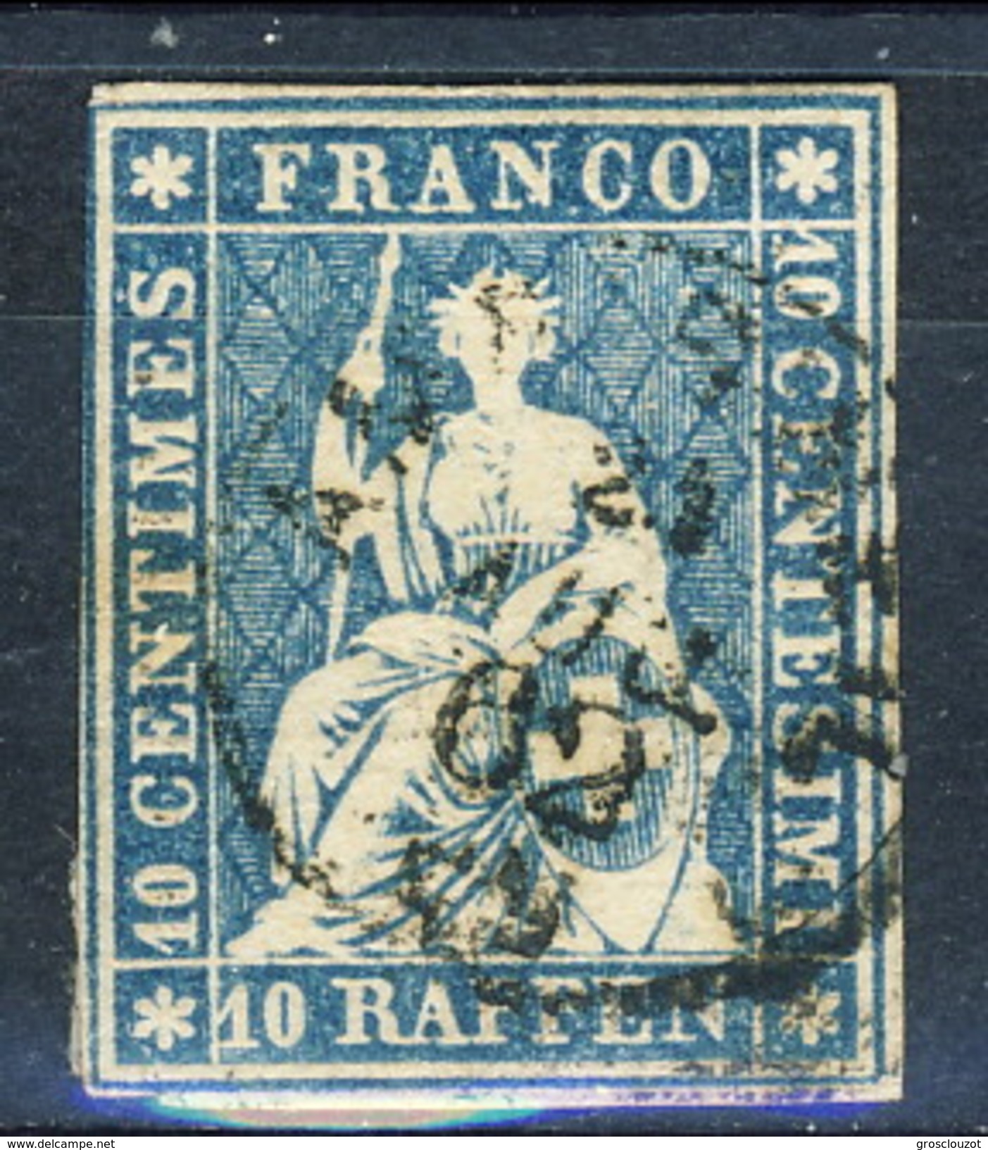 Svizzera 1854-62 N. 27 R. 10 Azzurro Usato (foro Di Spillo In Alto) Cat. &euro; 50 - Gebraucht