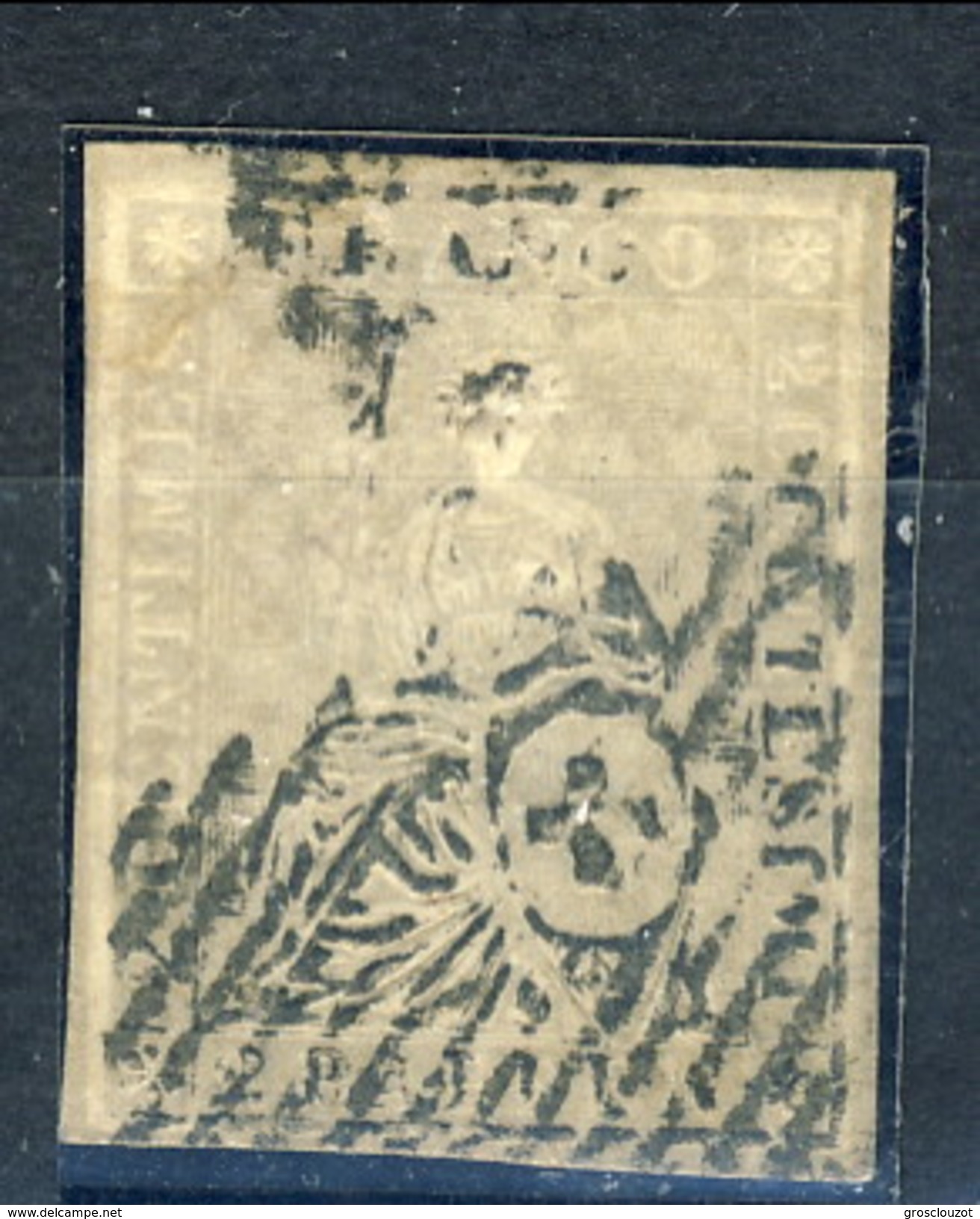 Svizzera 1854-62 N. 25 (carta Spessa) R. 2 Grigio Usato  Cat. &euro; 750 - Gebraucht