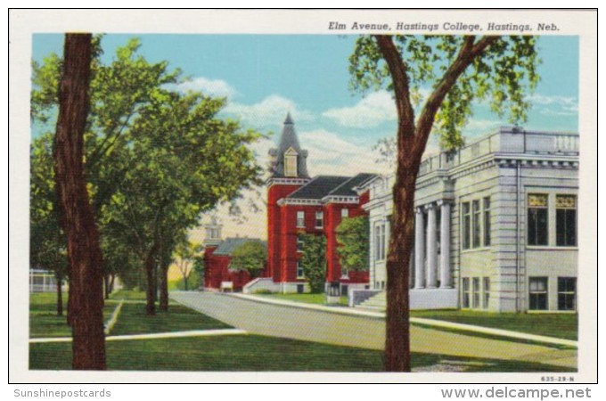 Nebraska Hastings Elm Avenue Hastings College Curteich - Hastings