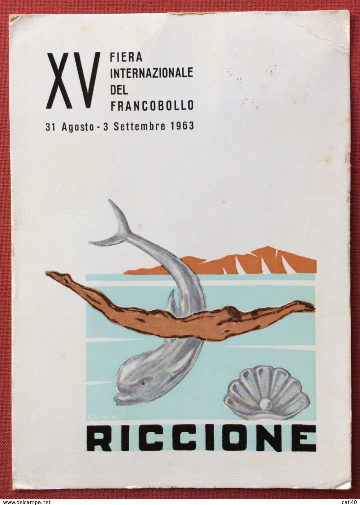 CARTOLINA RICCIONE FIERA DEL FRANCOBOLLO 1963 - VIAGGIATA - Nuoto