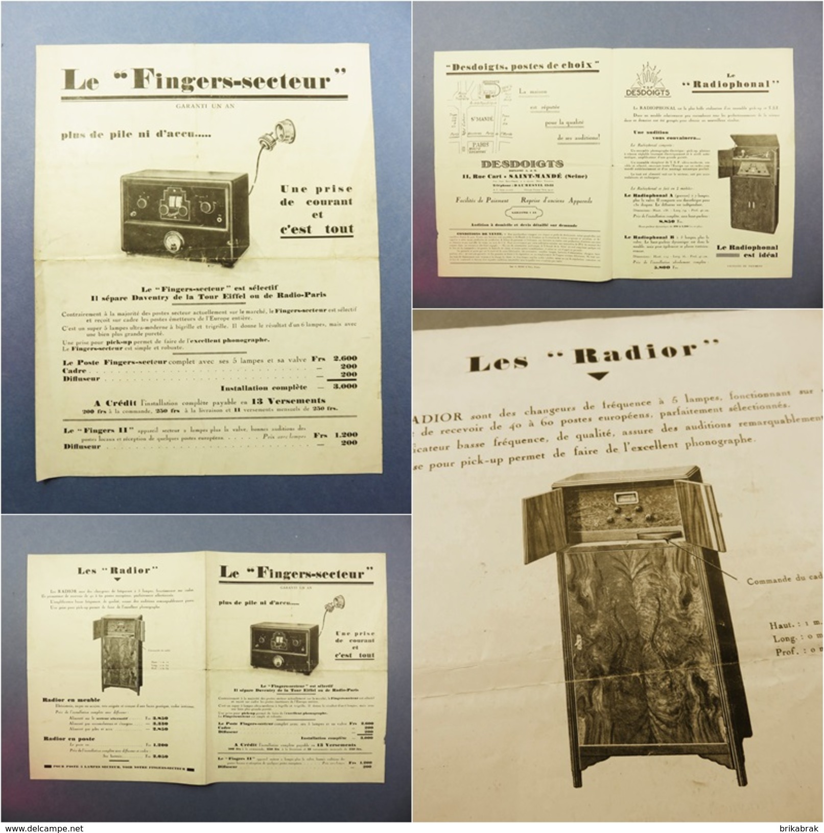 ~ PUBLICITE RADIO LE FINGERS-SECTEUR RADIOPHONAL RADIOR - T.S.F Pick-up Phonographe Desdoigts Saint Mandé - Autres & Non Classés