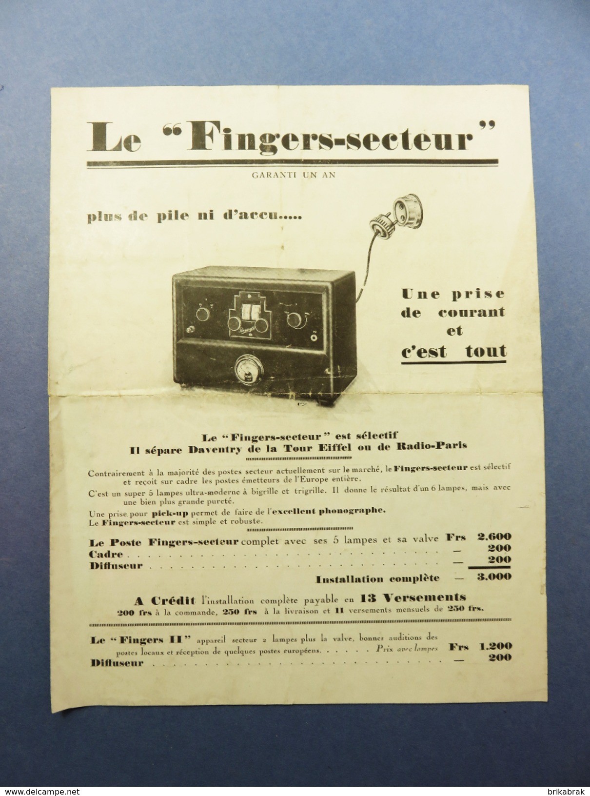 ~ PUBLICITE RADIO LE FINGERS-SECTEUR RADIOPHONAL RADIOR - T.S.F Pick-up Phonographe Desdoigts Saint Mandé - Autres & Non Classés