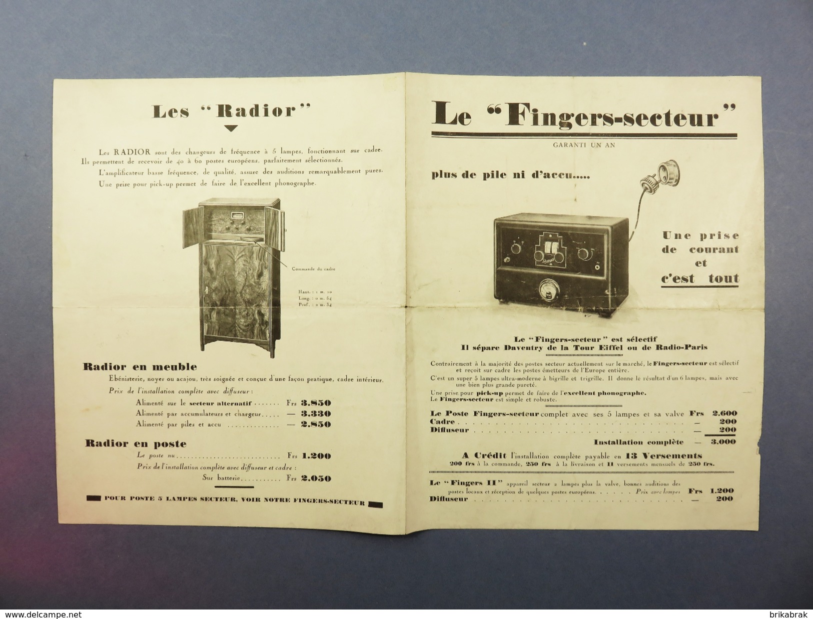 ~ PUBLICITE RADIO LE FINGERS-SECTEUR RADIOPHONAL RADIOR - T.S.F Pick-up Phonographe Desdoigts Saint Mandé - Autres & Non Classés