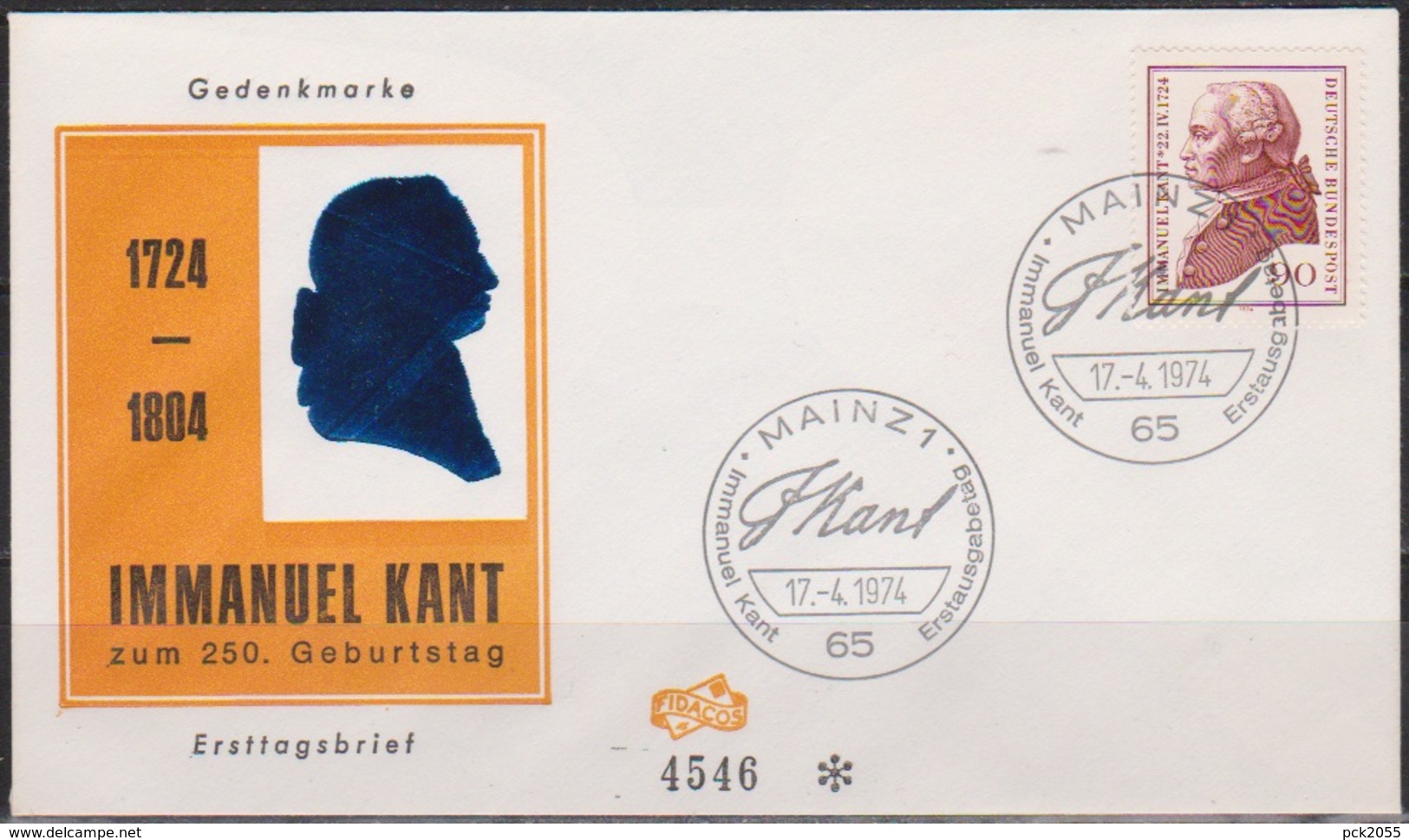 BRD FDC 1974 Nr.806 250.Geb. Immanuel Kant (d 4278 ) - Other & Unclassified