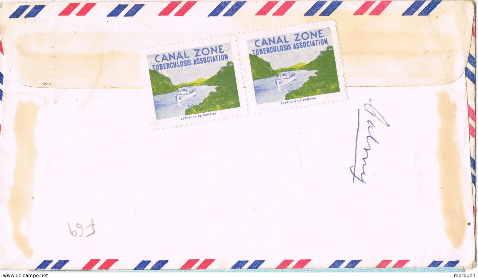 20938. Carta Aerea RODMAN (Canal Zone) 1961. Two Label, Viñetas Tuberculose - Canal Zone