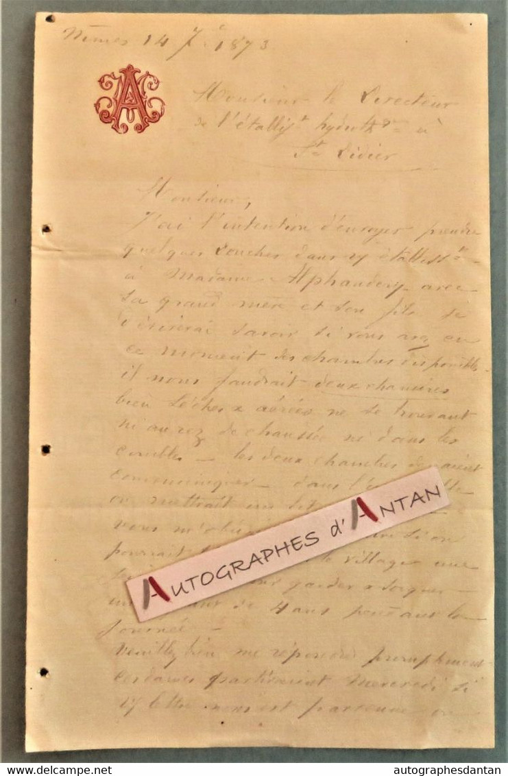 L.A.S 1873 Famille ALPHANDERY à Identifier - NIMES - Au Docteur Masson - Lettre Autographe LAS - Autres & Non Classés
