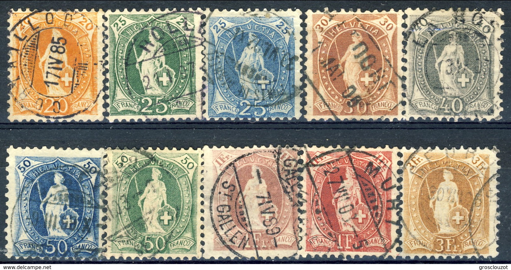 Svizzera 1882-904 Helvetia Verticale Serie N. 71-80 Usati Cat. &euro; 160 - Oblitérés