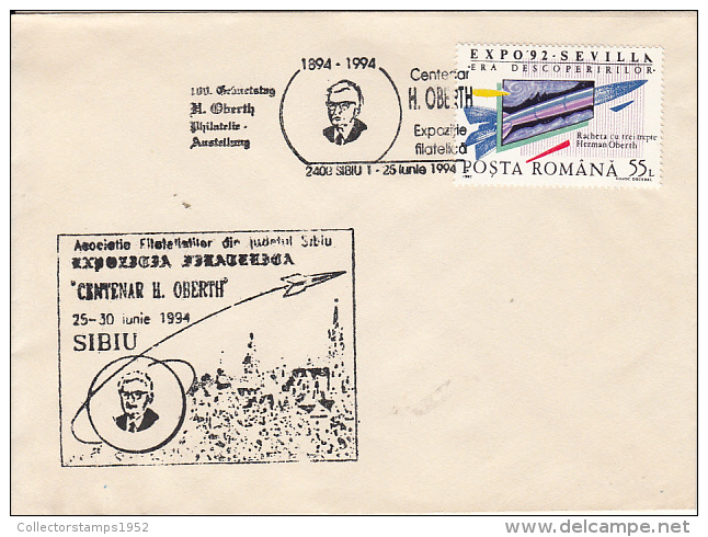 54115- HERMANN OBERTH, ASTRONAUTICS PIONEERS, ROCKET, SPACE, COSMOS, SPECIAL COVER, 1994, ROMANIA - Other & Unclassified
