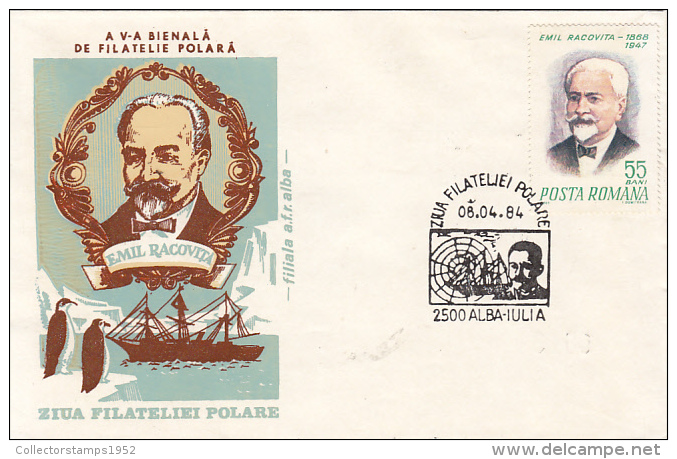 54124- EMIL RACOVITA, POLAR EXPLORER, SHIP, PENGUINS, SPECIAL COVER, 1984, ROMANIA - Polarforscher & Promis