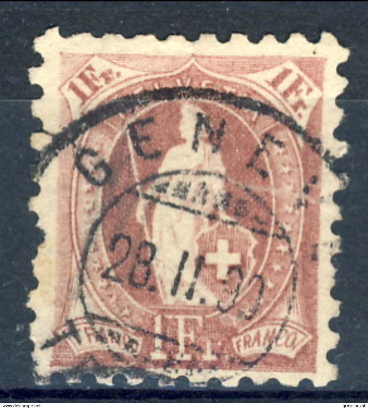Svizzera 1888 N. 85 F. 1 Vinaceo Dent. 9,5 Usato Cat. &euro; 135 - Oblitérés