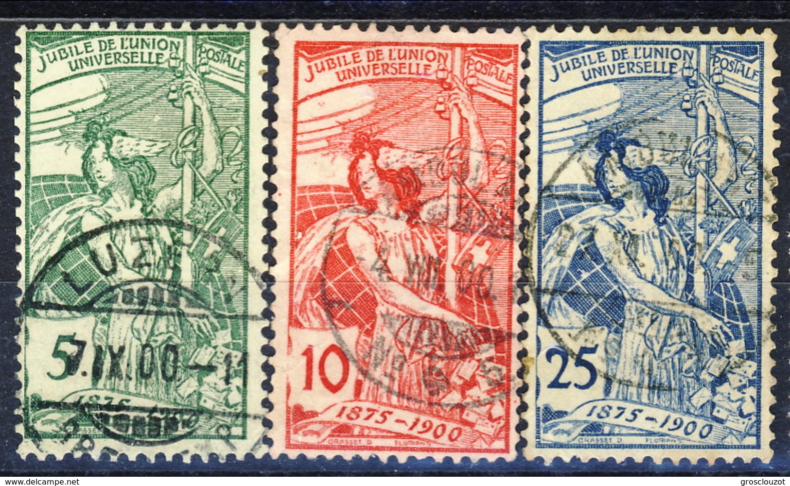 Svizzera 1900 UPU Serie N. 86-88 Usati Cat. &euro; 50 - Oblitérés