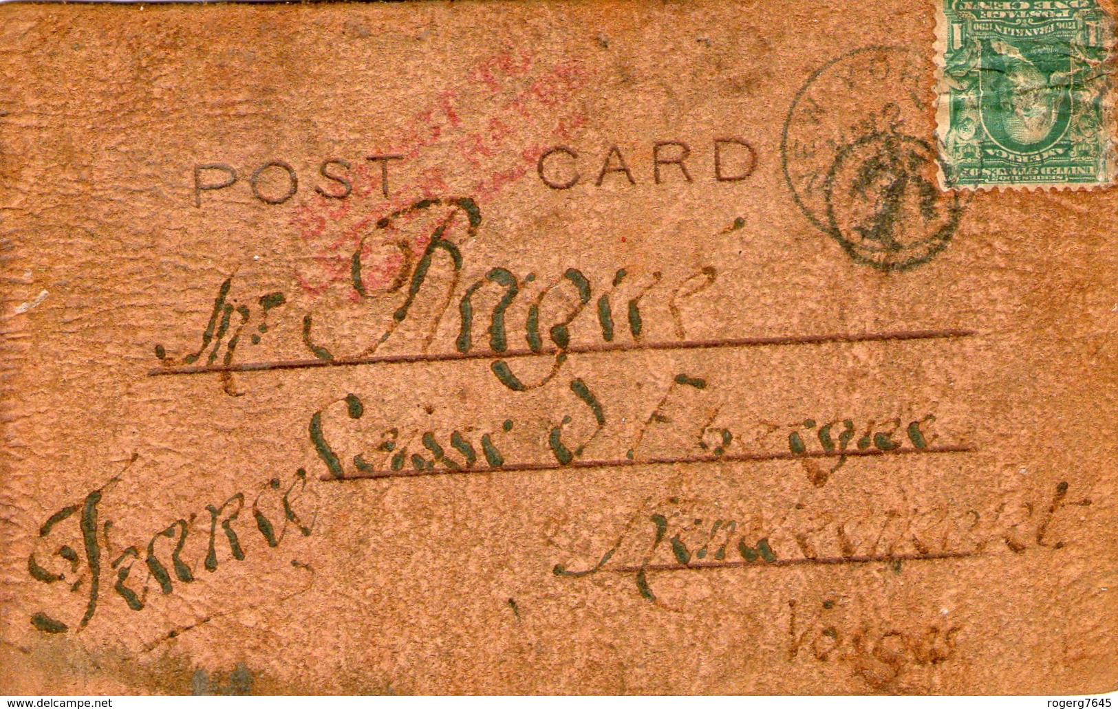 Curieuse Carte Postale U.S. EN CUIR Affrancie Et Taxee Pour LA FRANCE De 1902 - Covers & Documents