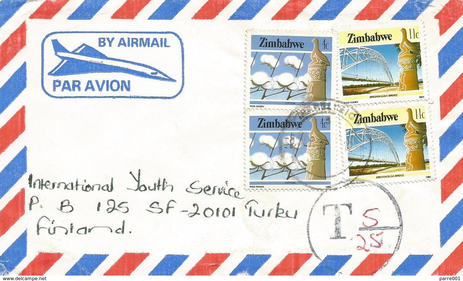 Zimbawe 1987 Cotton Bridge Underfranked Taxed Cover - Zimbabwe (1980-...)