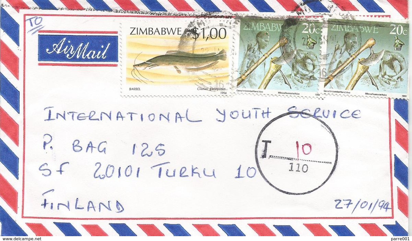 Zimbawe 1994 Mutare Barbel Catfish Fresh Water Fish Underfranked Taxed Cover - Zimbabwe (1980-...)