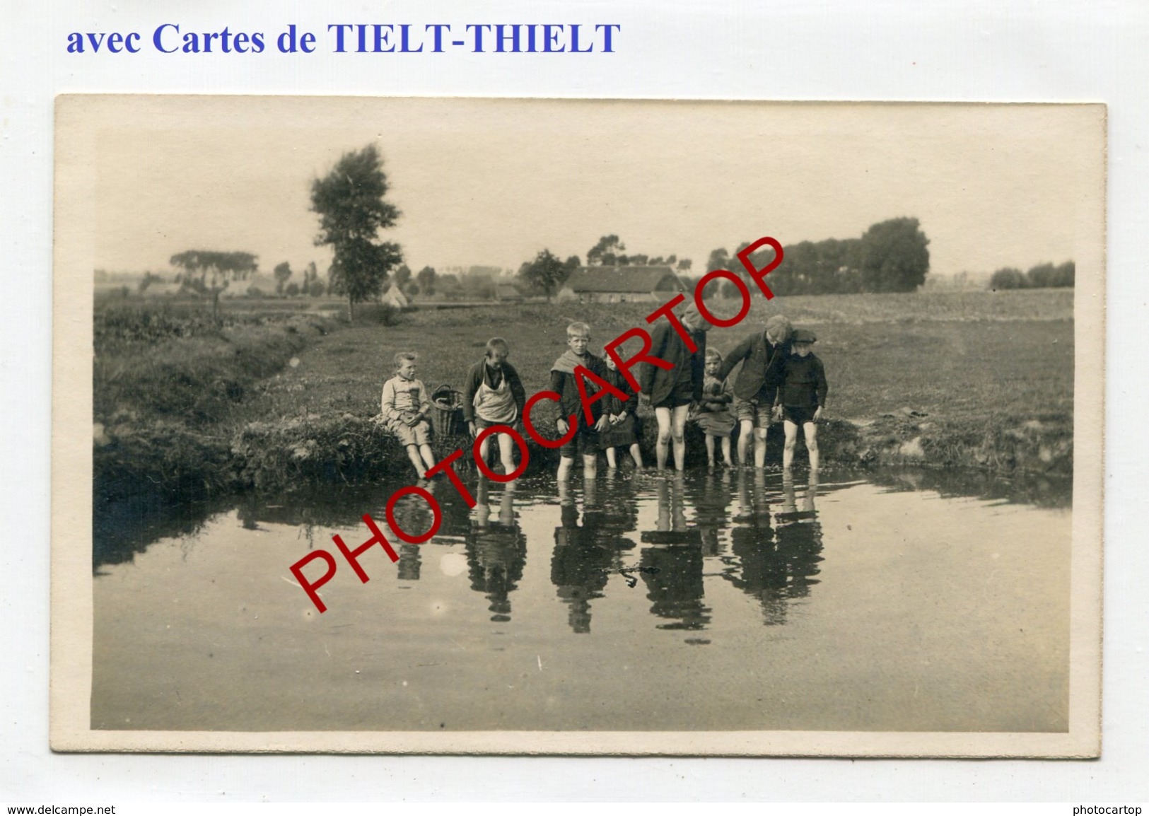 Environs TIELT-NON SITUEE-Enfants-Peche-CARTE PHOTO Allemande-Guerre-14-18-1 WK-BELGIEN-Flandern- - Tielt