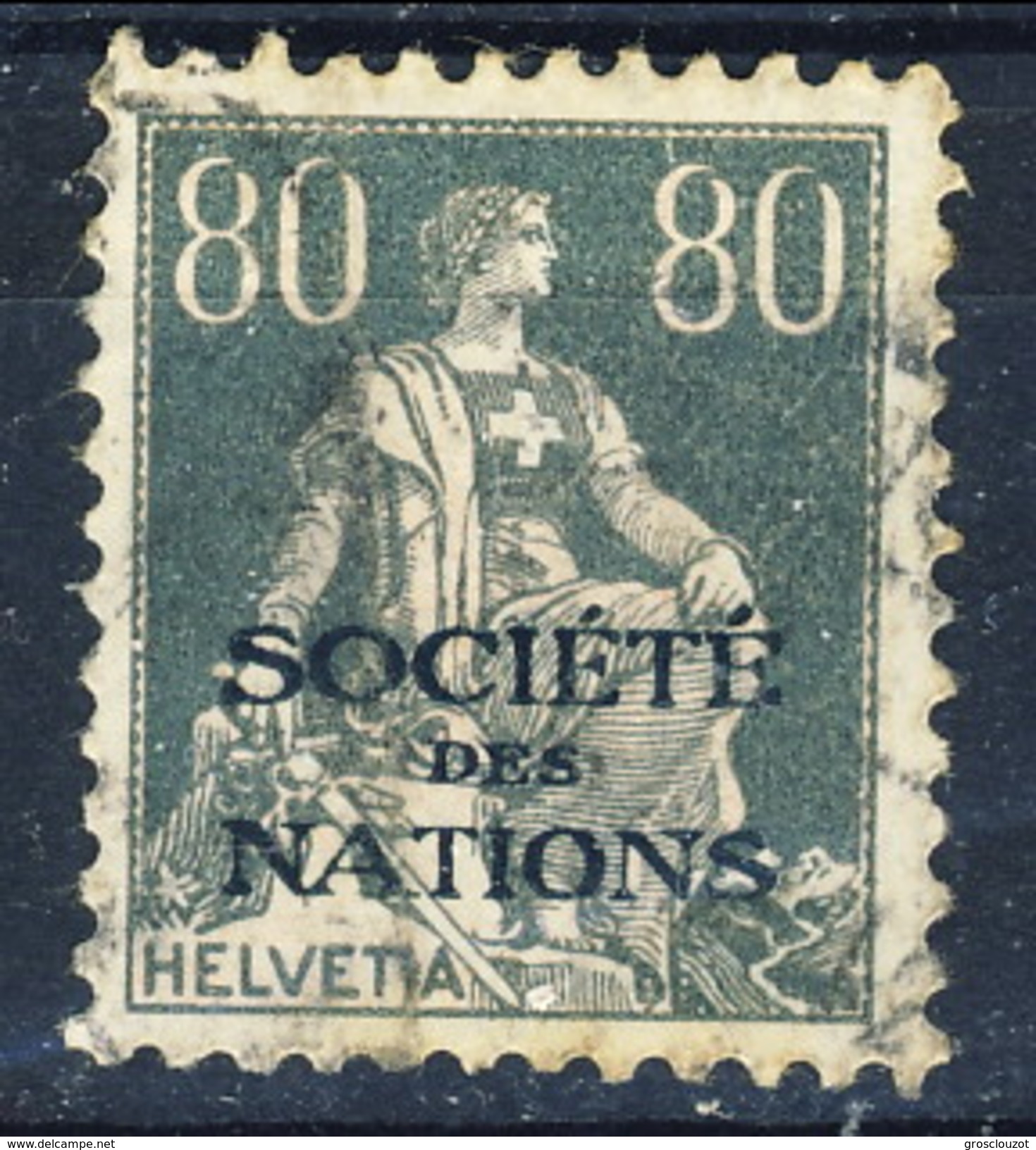 Svizzera Servizio 1922 Societé De Nations N. 27 C. 80 Grigio Ardesia Usato Cat. &euro; 6.60 - Dienstmarken