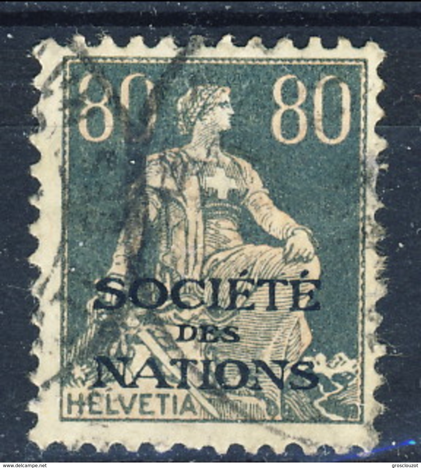 Svizzera Servizio 1922 Societé De Nations N. 27 C. 80 Grigio Ardesia Usato Cat. &euro; 6.60 - Servizio