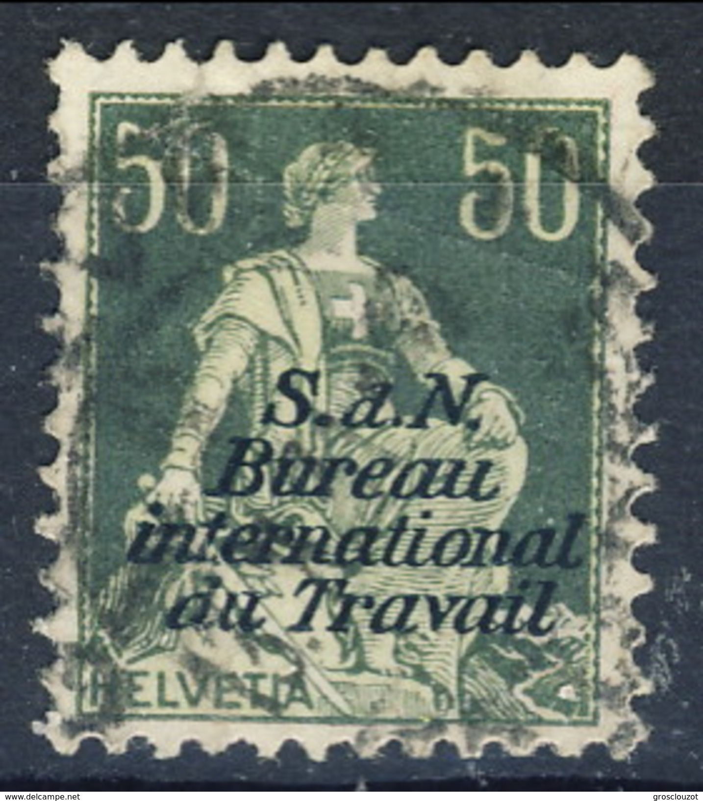 Svizzera Servizio 1923 Bureau International Du Travail N. 39 C. 50 Verde Usato Cat. &euro; 6.25 - Servizio