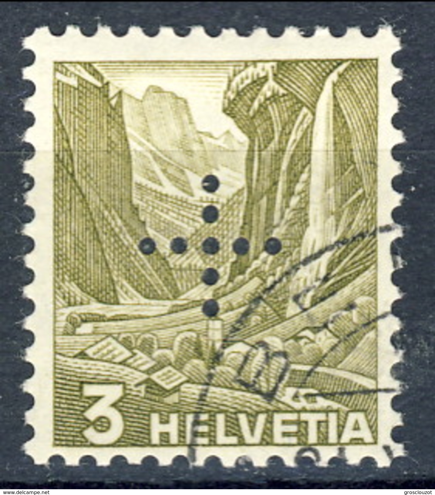 Svizzera Servizio 1937 Croce Perforata N. 132A C. 3 Oliva Usato Cat. &euro; 14 - Servizio