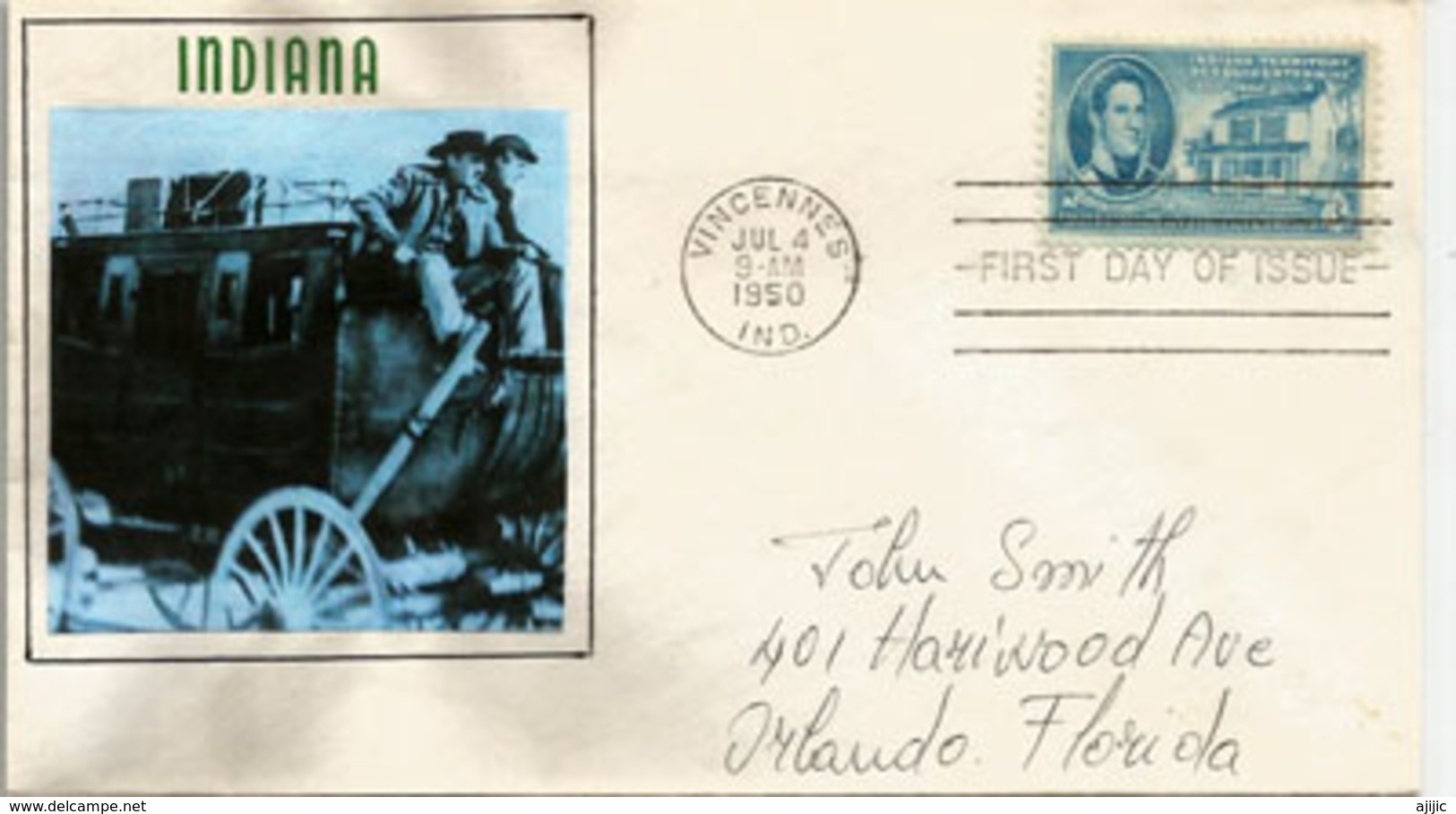 Old Indian Road From Louisville  To Vincennes (Early American Trails To The West) Indiana Territory, Cover FDC 1950 - Indios Americanas