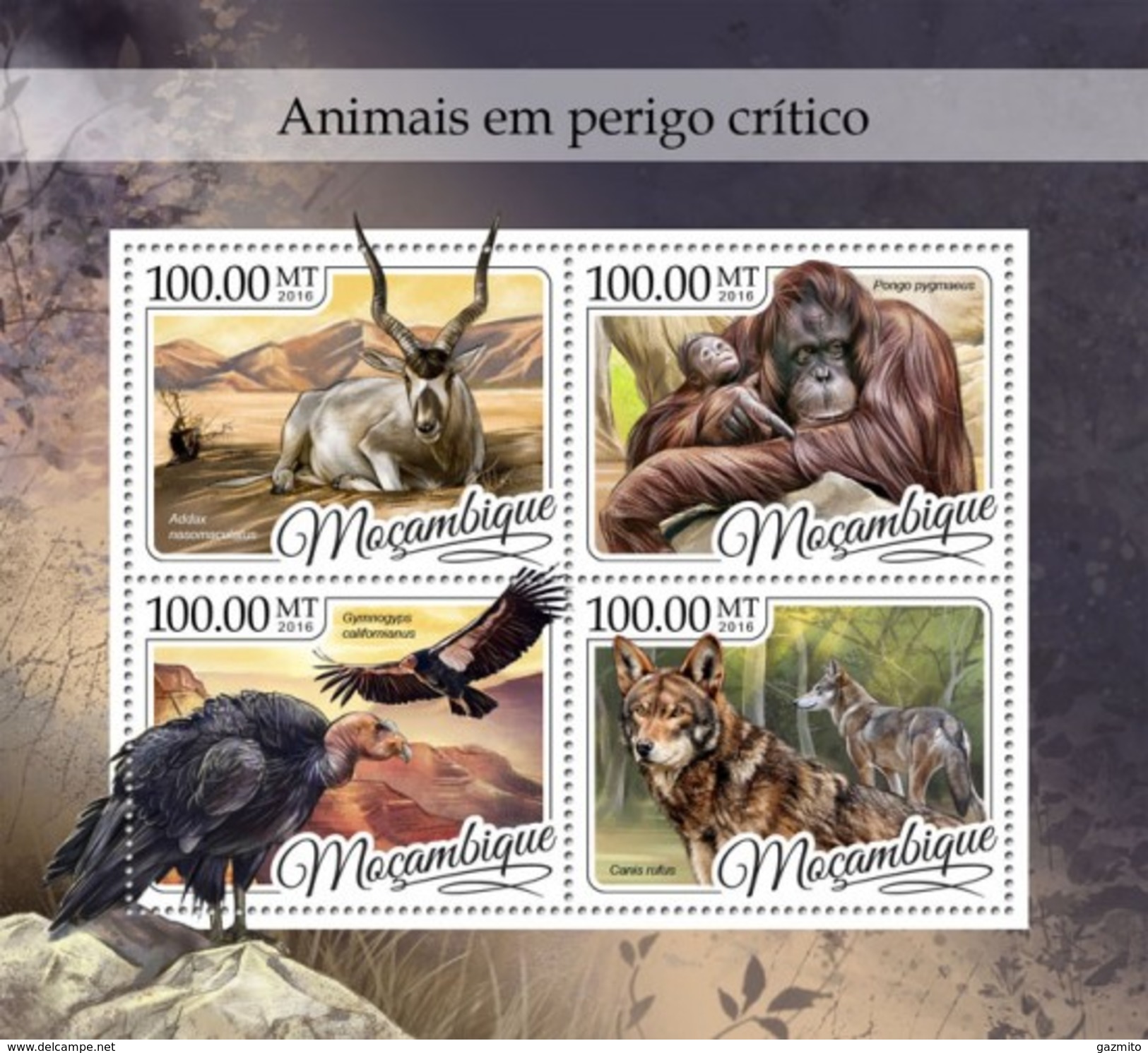 Mozambico 2016, Animals, Volture, Wolf, Gorillas, 4val In BF - Gorilla's