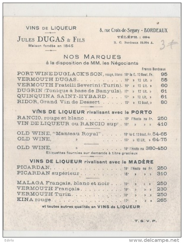 étiquette   -1940/60  Vin De Liqueur JULES LUCAS  Tarif Au Dos D'une étiquette De Vin Vieux - Other & Unclassified