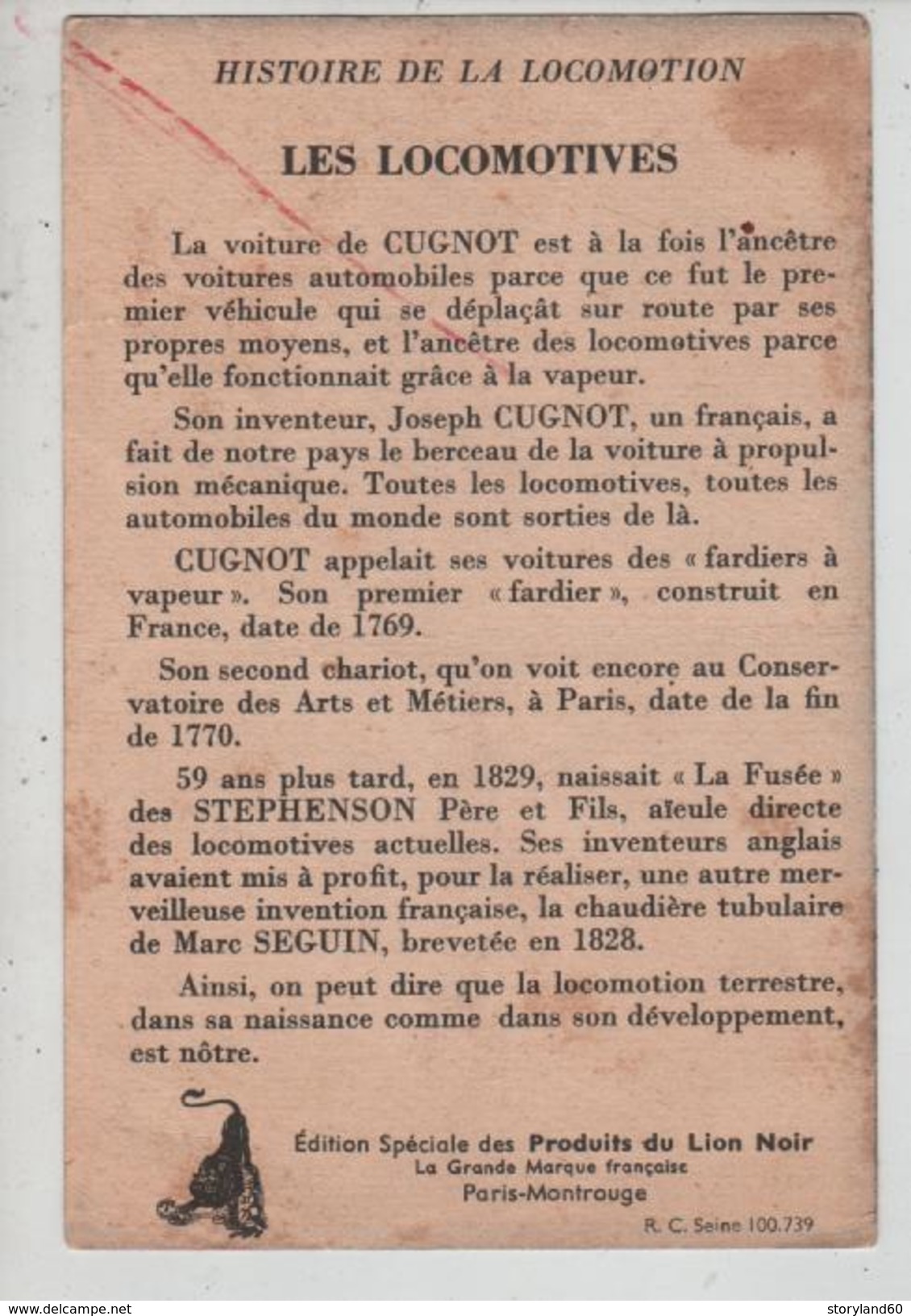 St002495 Histoire De La Locomotion Cirage Lion Noir , Chaussures , Publicité Droguerie - Voitures