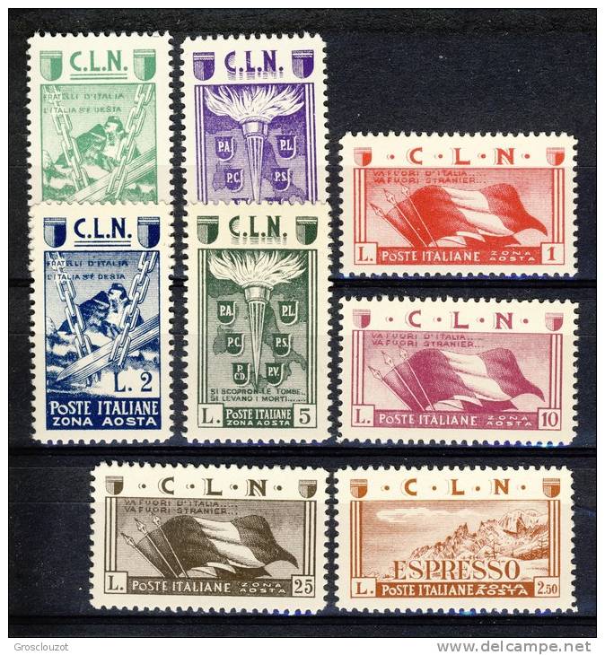 Emissioni CLN Aosta 1944 SS 3 N. 9 - 15 + Espresso N. 16 MNH Cat. &euro; 150 - Centraal Comité Van Het Nationaal Verzet (CLN)