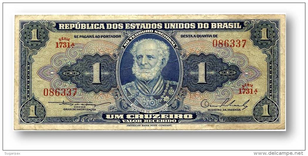 BRASIL - 1 CRUZEIRO - ND (1954 ) - P 150.a - Serie 1731.&ordf; - Sign. 2 - W/o Estampa ( 1A ) - Marquês De Tamandaré - Brasile