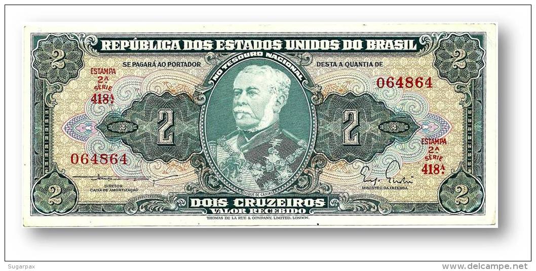 BRASIL - 2 CRUZEIROS - ND (1955 ) - P 157A.a - Serie 418.&ordf; - Sign. 3 - Estampa 2A - Duque De Caxias - Brasil