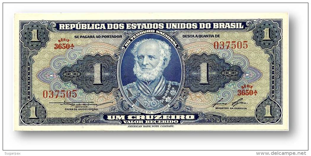 BRASIL - 1 CRUZEIRO - ND (1958 ) - P 150.d - Serie 3650.&ordf; - Sign. 6 - W/o Estampa ( 1A ) - Marquês De Tamandaré - Brasilien