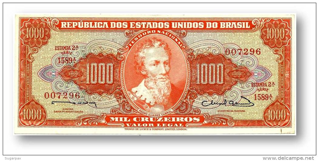 BRASIL - 1000 CRUZEIROS - ND (1963 ) - P 181 - Sign. 12 - Serie 1589.&ordf; - Estampa 2A - Pedro Alvares Cabral - Brasile