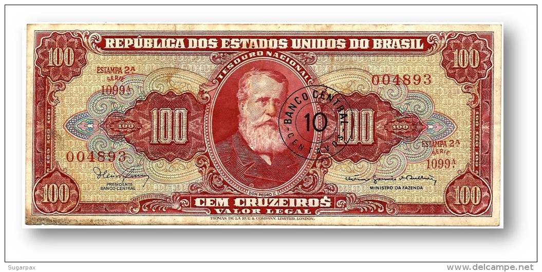 BRASIL - 10 CENTAVOS On 100 CRUZEIROS ND (1967 ) - P 185.b - Sign. 15 - Serie 1099.&ordf; - Estampa 2A - Dom Pedro II - Brasil