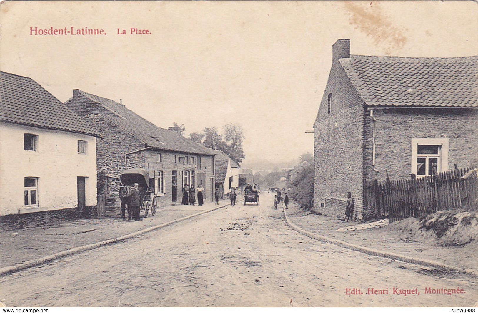 Hosdent-Latinne - La Place (animée, Automobile, Oldtimer, Edit Henri Kaquet, 1914....découpe Centrale Sur Côté Droit) - Braives