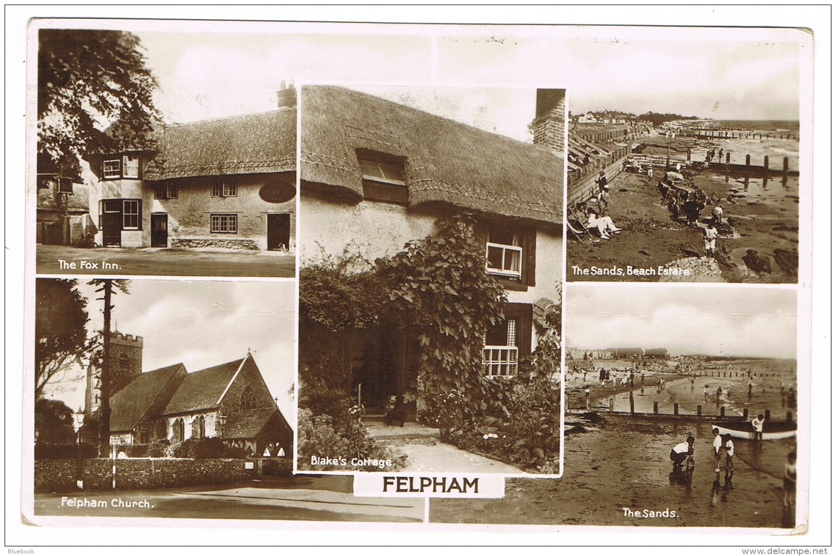 RB 1140 - 1932 Real Photo Postcard - Fox Inn &amp; Church Felpham Bognor Regis Sussex - Time &amp; Telephone Slogan - Bognor Regis
