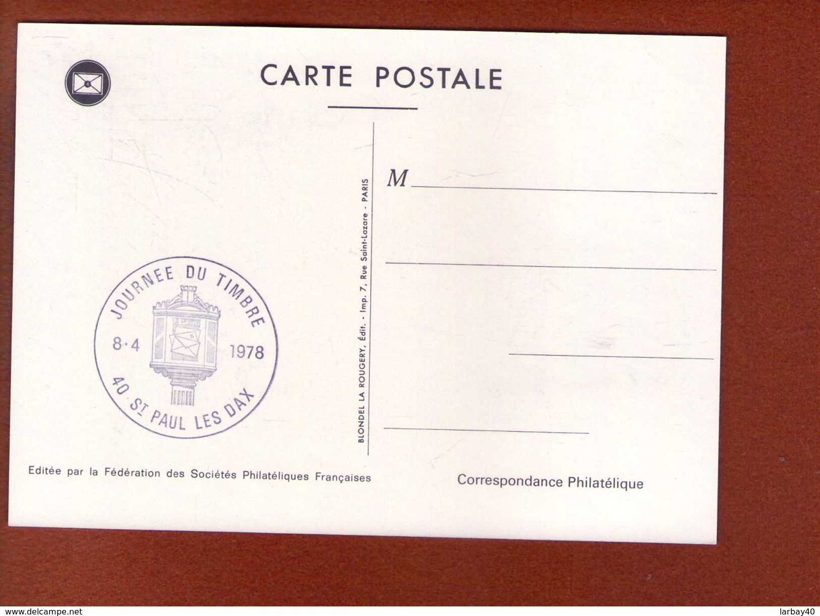 1 Carte    Journee Du Timbre 1978 St Paul Les Dax - 1970-1979