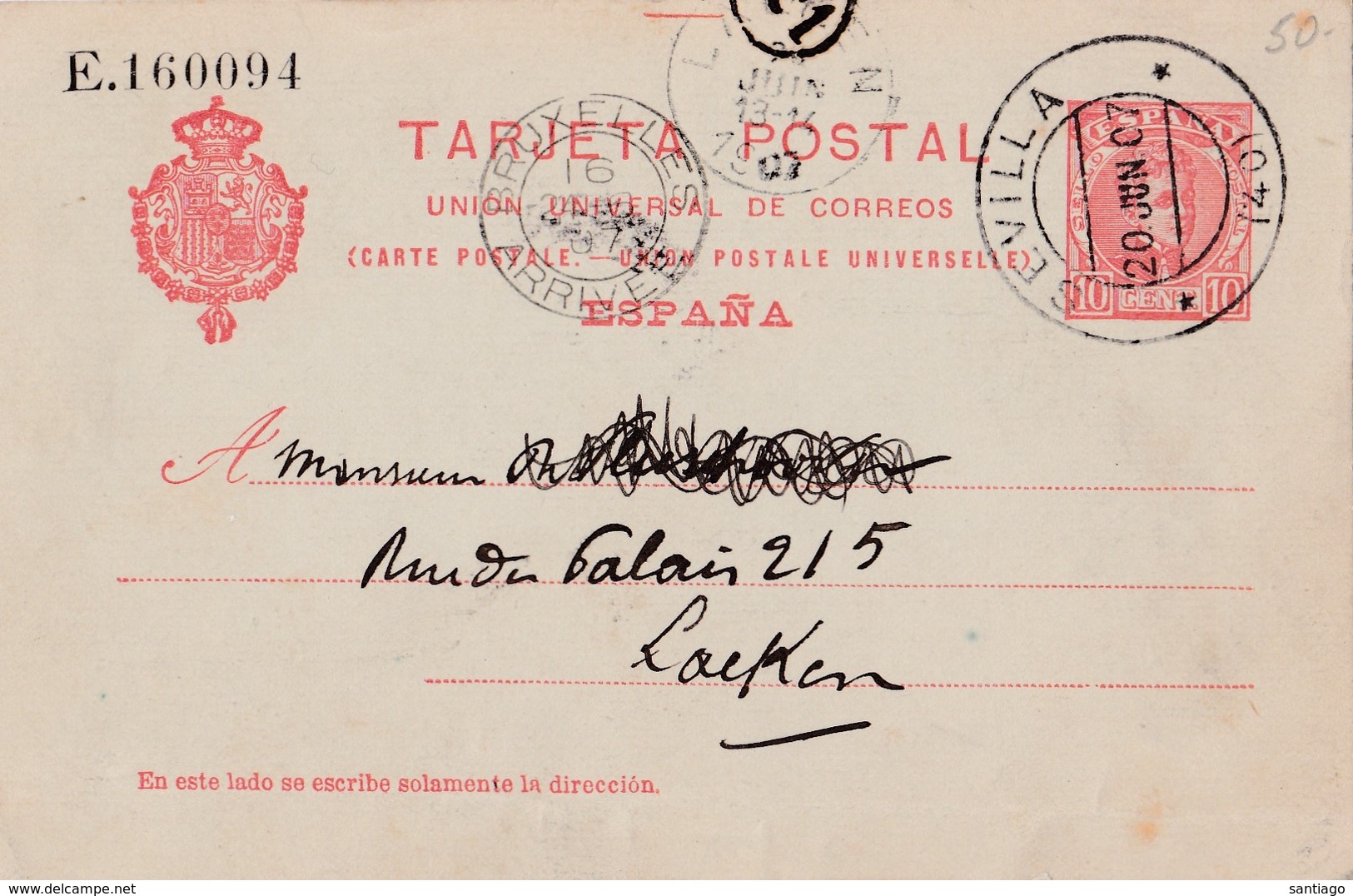 TARJETA POSTAL : ESPANA  /  SEVILLA => Bruselas =>  LAEKEN  ( 20 Junio 07 ) - 1850-1931