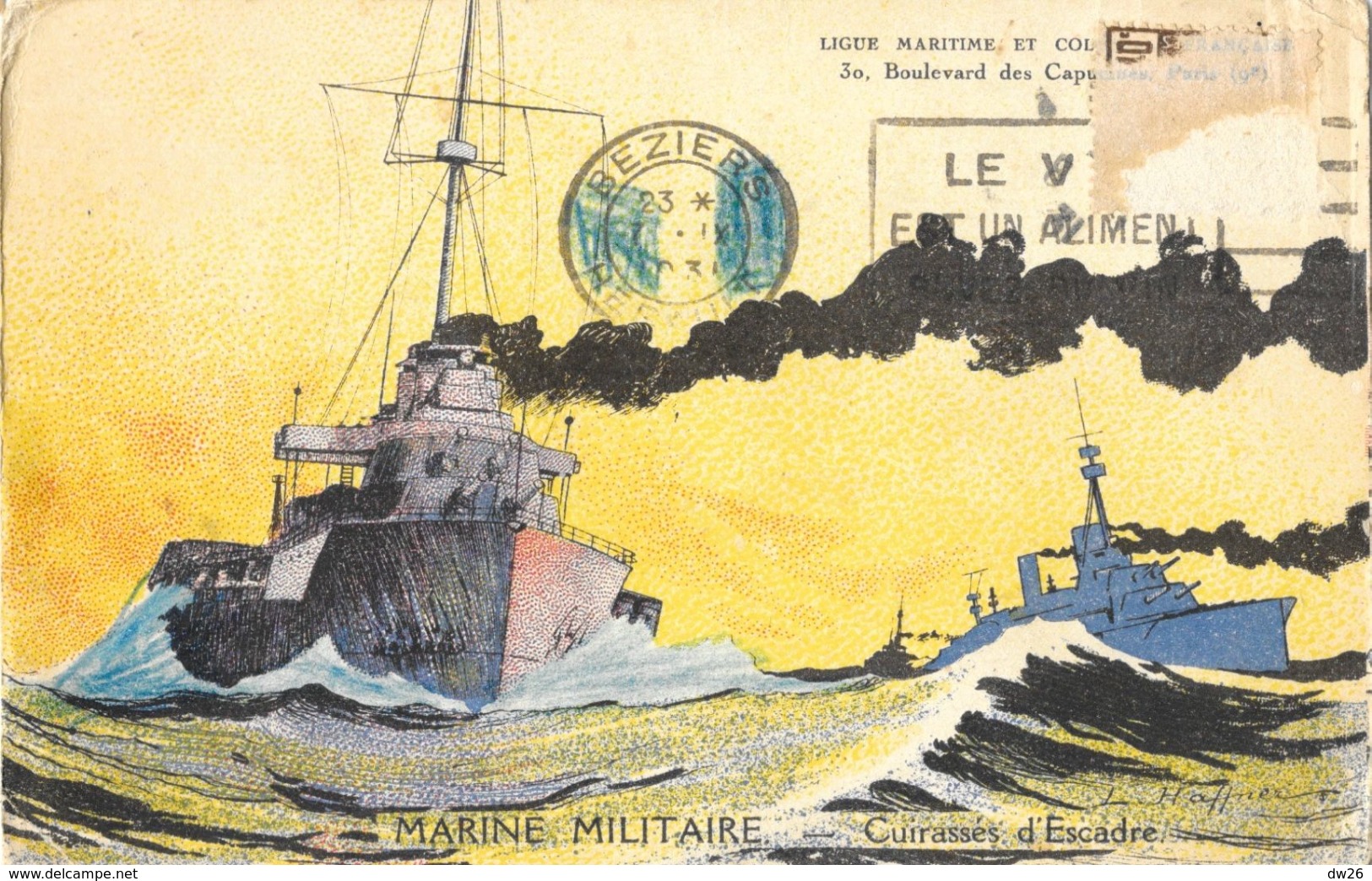 Marine Miliaire, Cuirassés D'Escadre - Illustration Léon Heffner - Ligue Maritime Et Coloniale - Guerra